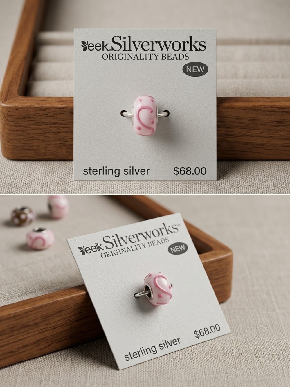 belk Pink Glass Murano-Style Bead with Sterling Core